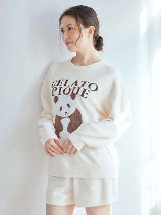 Off-white Panda Jacquard Pullover Sweater by Gelato Pique USA, featuring a cute panda design, part of the Premium Loungewear and Sleepwear series.