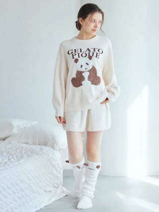 Gelato Pique USA Panda Jacquard Pullover Sweater in off-white with panda design, premium loungewear and sleepwear, airy moco fabric.