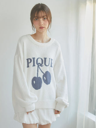 Cozy off-white Baby Moco Cherry Jacquard Pullover Sweater by Gelato Pique USA, premium loungewear and sleepwear, perfect for a fresh impression.