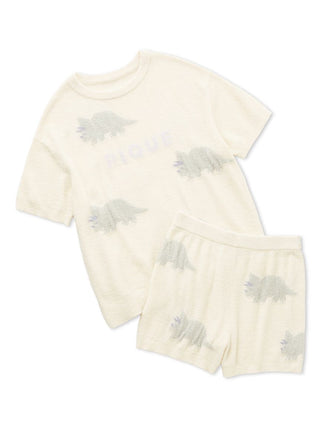 Smoothie Dinosaur Pullover & Shorts Loungewear Set with playful dinosaur print, perfect for cozy lounging by Gelato Pique USA.