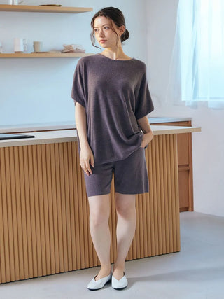 Woman wearing Smoothie Lite Pullover Tops by Gelato Pique USA, showcasing premium loungewear and sleepwear for spring and summer.