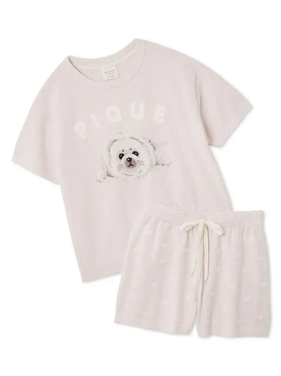 Women's Seal Jacquard Lounge Pullover & Shorts Set gelato pique