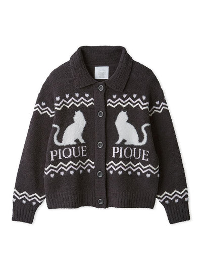 Black Cat Jacquard Collar Cardigan gelato pique