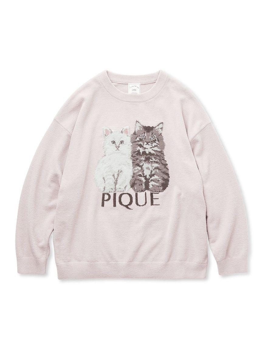 Airy Moco Twin Cats Jacquard Pullover