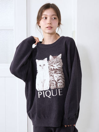 Airy Moco Twin Cats Jacquard Pullover