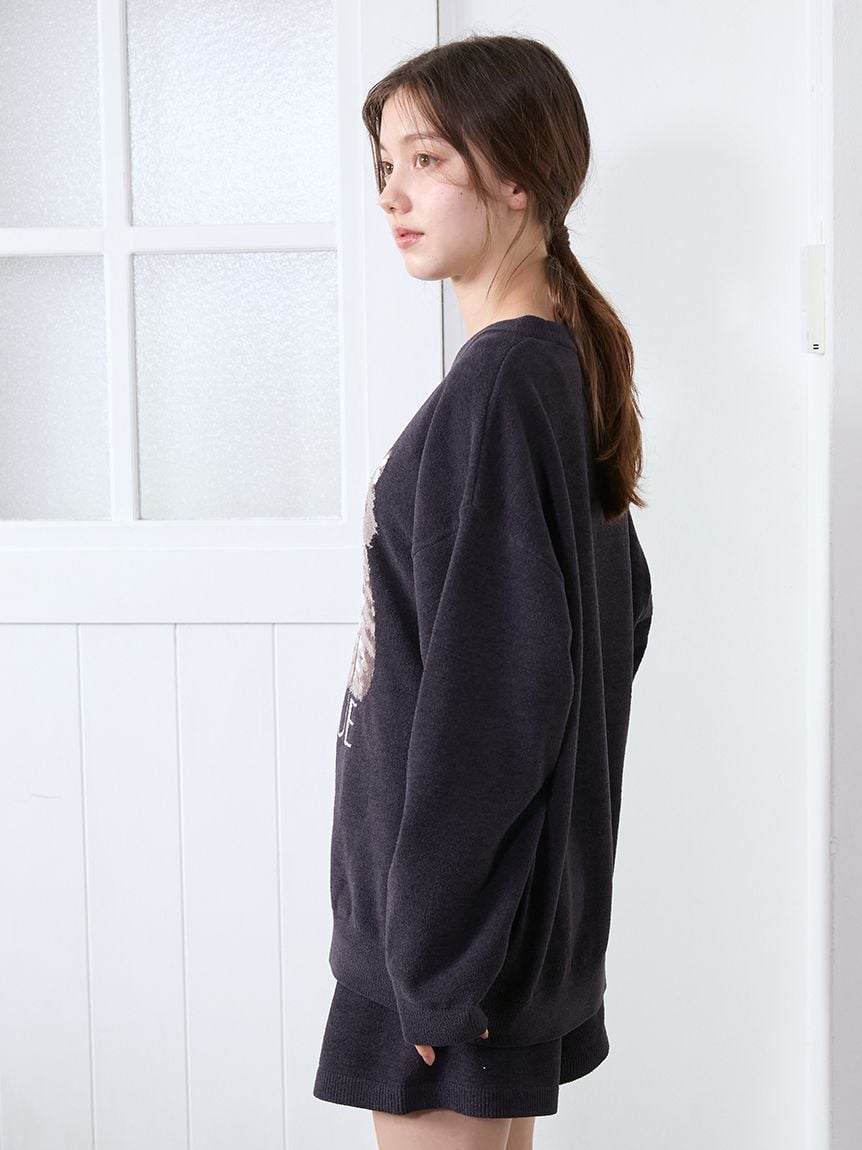 Airy Moco Twin Cats Jacquard Pullover