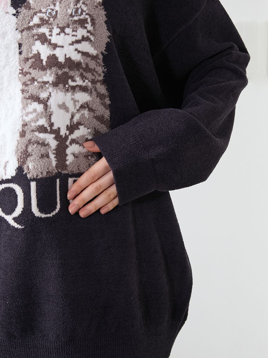 Airy Moco Twin Cats Jacquard Pullover