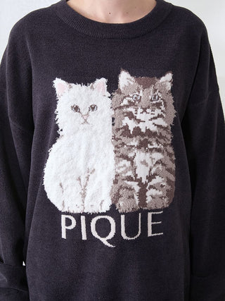 Airy Moco Twin Cats Jacquard Pullover