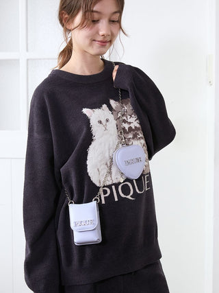 Airy Moco Twin Cats Jacquard Pullover