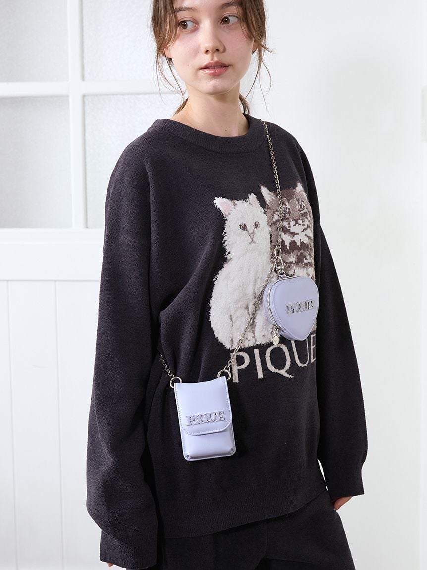 Airy Moco Twin Cats Jacquard Pullover