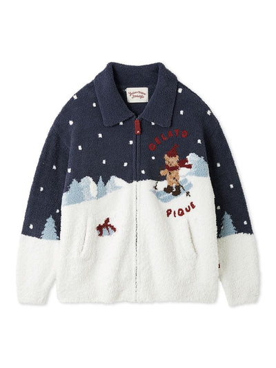 [HOLIDAY] Skiing Bear Jaquard Cardigan gelato pique