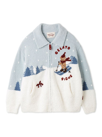 [HOLIDAY] Skiing Bear Jaquard Cardigan gelato pique