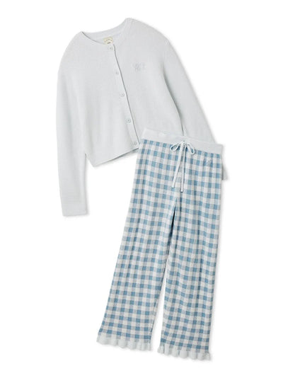 Ribbed Cardigan & Gingham Long Pants Set gelato pique
