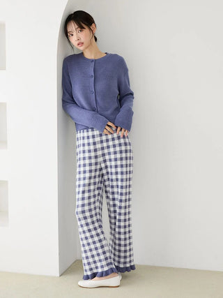 Ribbed Cardigan & Gingham Long Pants Set