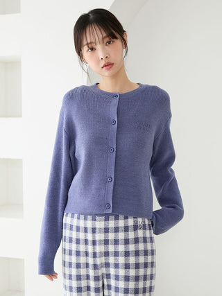 Ribbed Cardigan & Gingham Long Pants Set