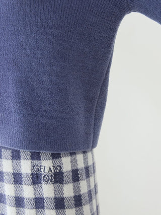 Ribbed Cardigan & Gingham Long Pants Set