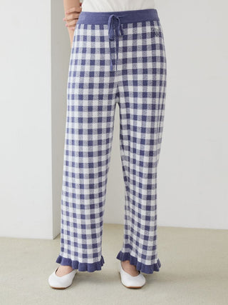 Ribbed Cardigan & Gingham Long Pants Set