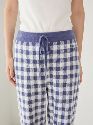 Ribbed Cardigan & Gingham Long Pants Set