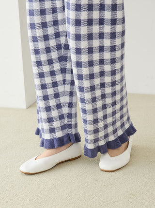 Ribbed Cardigan & Gingham Long Pants Set