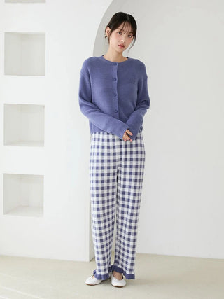 Ribbed Cardigan & Gingham Long Pants Set