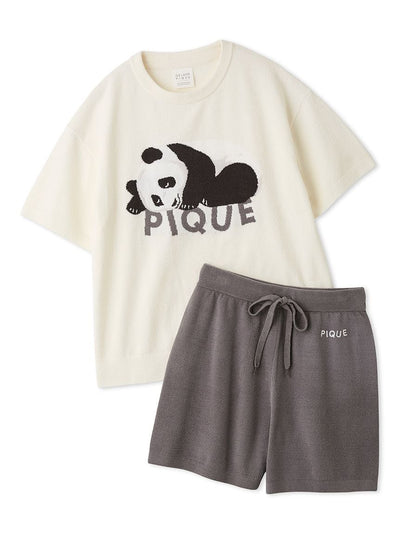 Airy Moco Sleeping Panda Jacquard Pullover & Shorts Set gelato pique