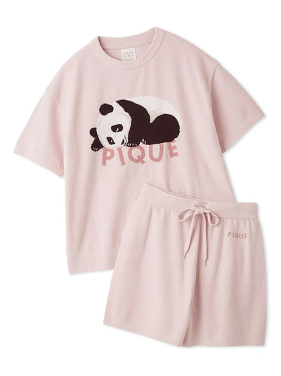 Airy Moco Sleeping Panda Jacquard Pullover & Shorts Set gelato pique