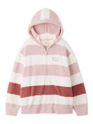 Gelato Pique Baby Moco Striped Cozy Hoodie in pink, front view