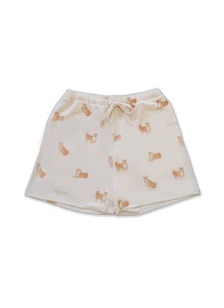 Cream-colored Shiba Motif Lounge Shorts by Gelato Pique USA with Shiba Inu print, ideal premium loungewear and sleepwear.