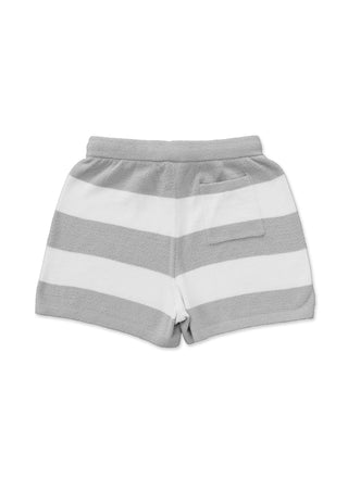 Gray and white striped loungewear shorts by Gelato Pique USA, part of the Premium Shiba Loungewear and Sleepwear collection.