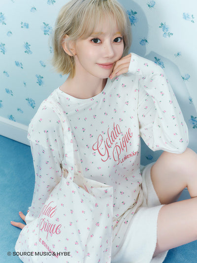 [LE SSERAFIM] Disty Floral Print Long-sleeved T-shirt gelato pique
