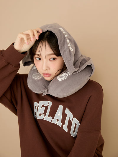 [Travel][Sleep] Neck Pillow With Hood & Drawstring Bag gelato pique