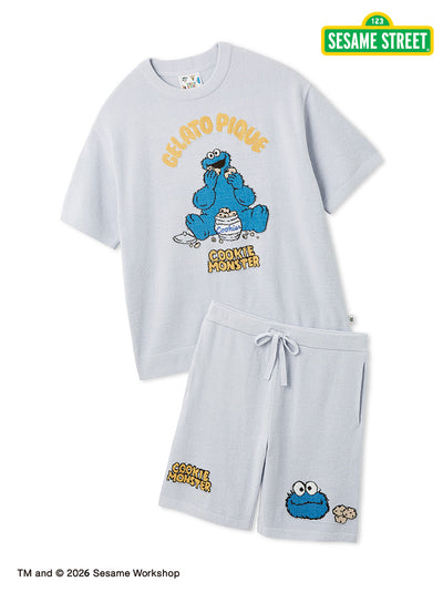 [SESAME STREET] Men's Airy Moco Jacquard Pullover & Shorts Set gelato pique