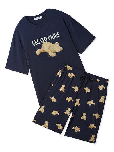 MEN's Cool-Touch Bear One-point T-shirt & Shorts Set gelato pique