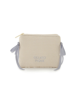 Cream striped ribbon tissue pouch by Gelato Pique USA, featuring pastel hues and premium loungewear charm, perfect for sleepwear storage.