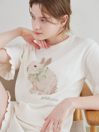 Airy Moco Ribbon Bunny Jacquard Pullover