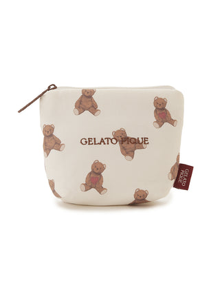 Heart Bear Patterned Tissue Pouch with adorable bear prints and logo embroidery, ideal for Valentine's gifts, featuring logo zipper pull.