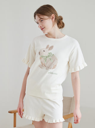 Airy Moco Ribbon Bunny Jacquard Pullover