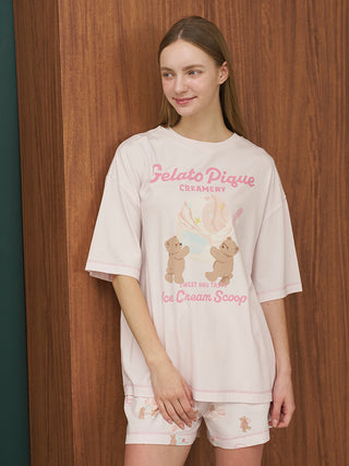 Cool Rayon Ice Cream Bear Printed T-shirt