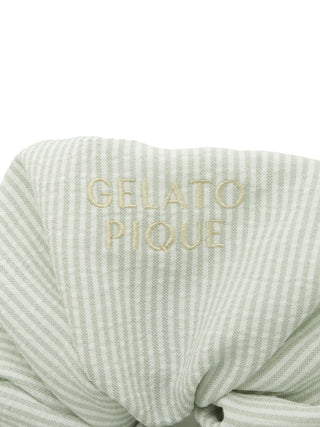 Green striped ribbon hair scrunchie by Gelato Pique USA, perfect for premium loungewear and sleepwear elegance.