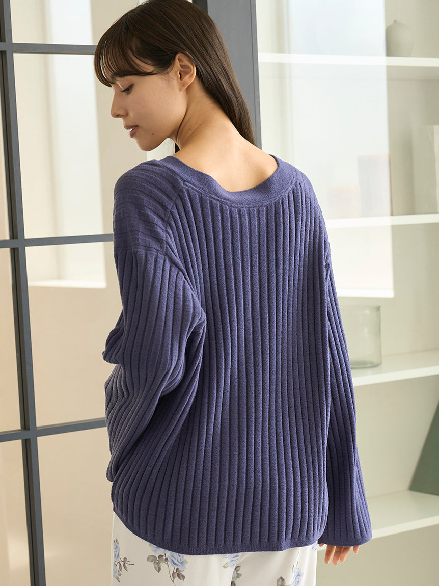 Airy Moco Ribbed V-neck Pullover