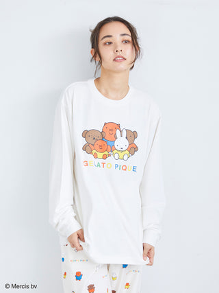 Unisex white long-sleeve T-shirt featuring Miffy and friends design by Dick Bruna for GELATO PIQUE collaboration.