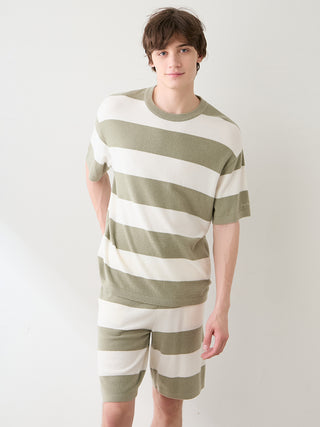 [UV-Cut] Men's Smoothie Lite Cool Striped Short-sleeve Pullover