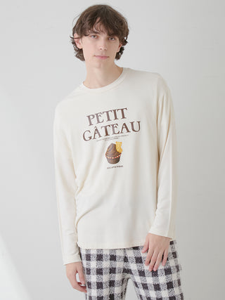 Guy in Chocolate Cupcake Motif Long T-shirt