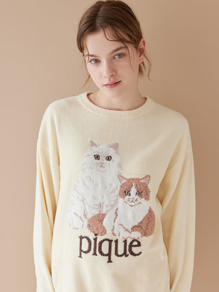 Airy Moco Cat Jacquard Pullover