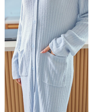 Light blue Thermal Smoothie Long Cardigan by Gelato Pique USA, showing ribbed texture and pockets, perfect for premium loungewear and sleepwear.