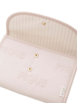 Open Pique Quilting Pocketbook Long Wallet Case S with embossed logo and gold snap buttons, showcasing elegant quilted design.