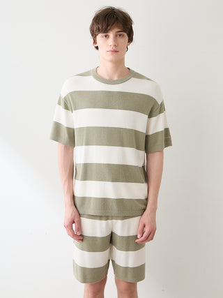 [UV-Cut] Men's Smoothie Lite Cool Striped Short-sleeve Pullover