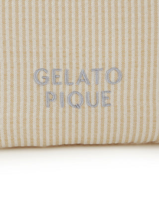 Close-up of beige striped ribbon tissue pouch with Gelato Pique USA logo, ideal for premium loungewear and sleepwear enthusiasts.