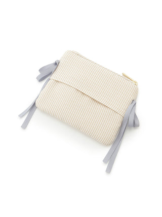 Gelato Pique USA tan striped ribbon tissue pouch, premium loungewear storage with pastel hues, elegant soft cotton blend.