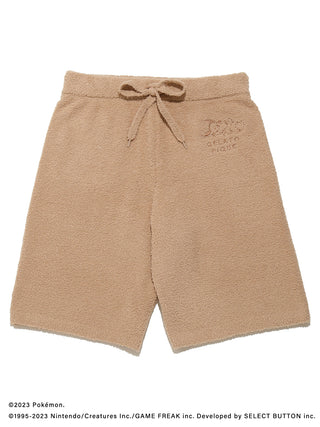 Eevee-themed brown baby moco shorts from Pokémon Sleep, featuring an elastic waistband and soft fabric, ideal for men's loungewear.